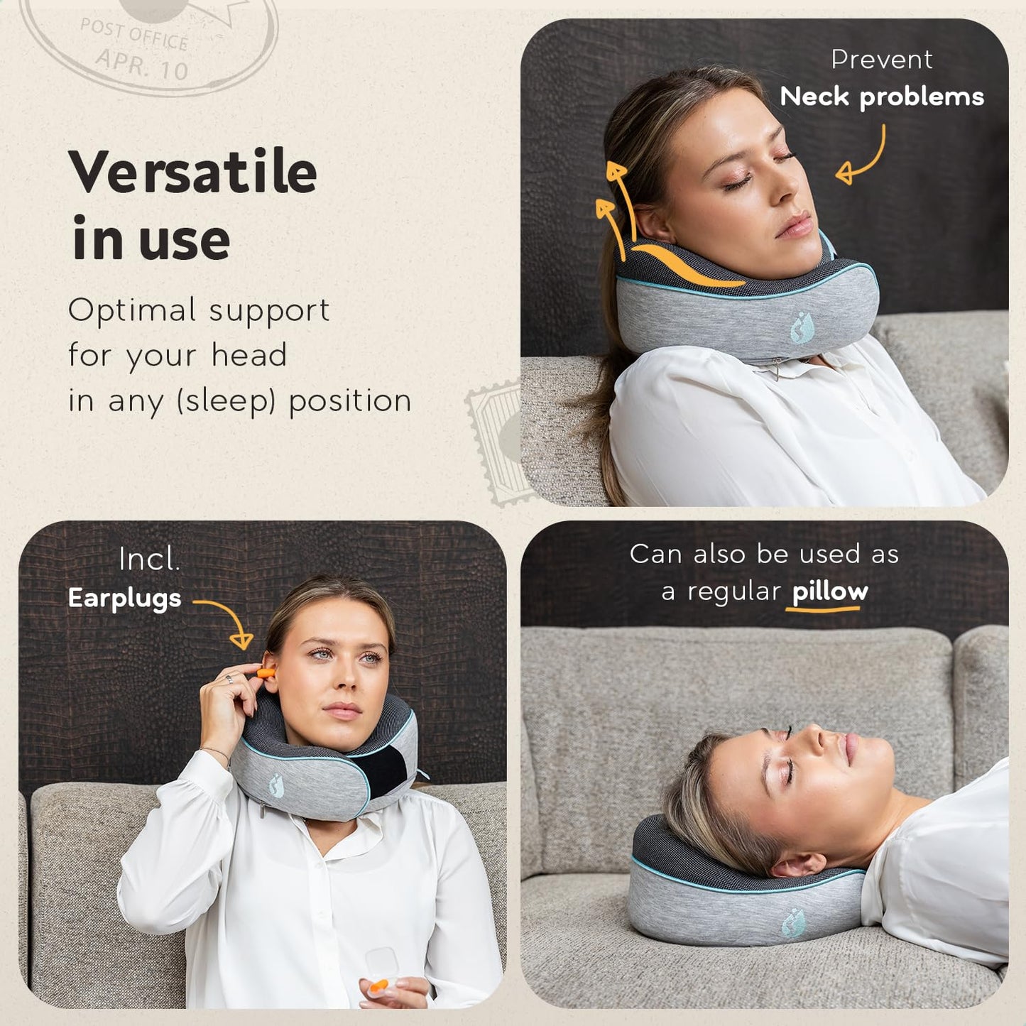 TRAVARA Neck Pillow Airplane - Travel Neck Pillow - Airplane Pillow with 360° Memory Foam Neck Support - Travel Pillow for Sleeping - Travel Pillows for Airplanes