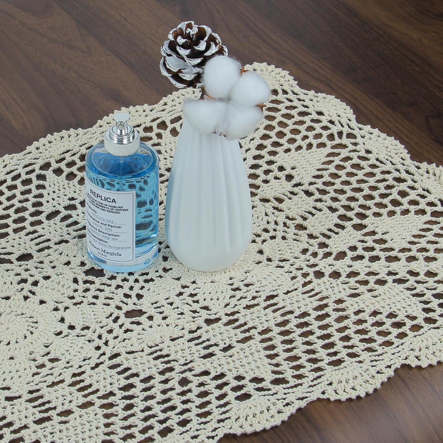 Handmade Crochet Lace Table Runner 15x51 Inch - Elegant White Décor