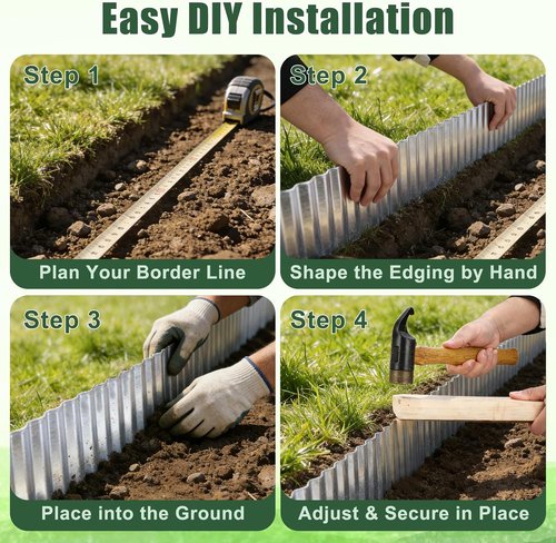 FEED GARDEN Heavy Duty Galvanized Steel Garden Edging - Rust Resistant 6 Inch x 40 Feet Flexible Landscape Border