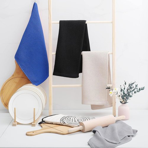 Homaxy Kitchen Dish Towels - Ultra Soft 100% Cotton Waffle Weave, Quick Drying, 13 x 28 Inches, 6-Pack, Blueberry