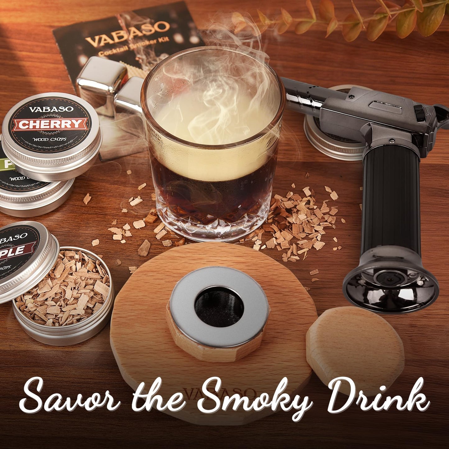18PCS Whiskey Smoker Kit with Torch - 6 Flavors of Wood Chips, 2 Glasses, Ice Molds - Cocktail Smoker Kit, Old Fashioned Smoker Kit, Birthday Bourbon Whiskey Gifts for Men, Dad, Husband