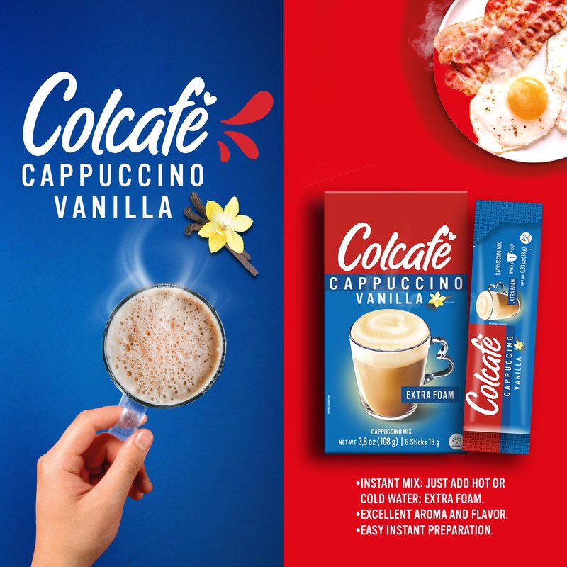 Colcafe Instant French Vanilla Cappuccino, 6 sticks per pack, Pack of 2