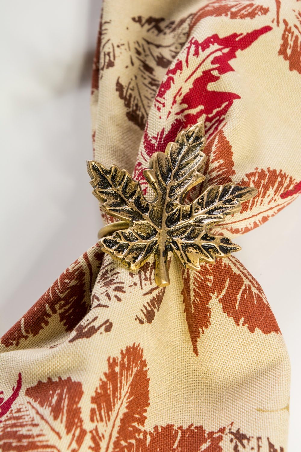 Gold Maple Leaf Napkin Ring Holder Set - 6 Piece Decorative Tabletop Décor for Christmas & Thanksgiving