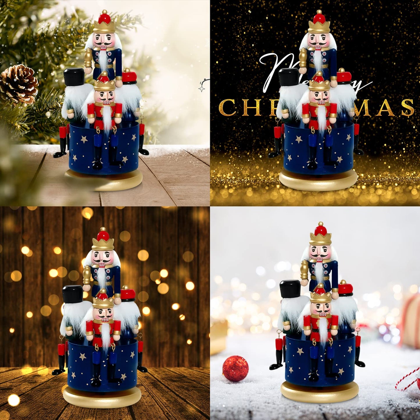 Wagevedex Nutcracker Christmas Decorations of Music Box - Wooden Nutcracker Figures Christmas Ornaments Gifts for Indoor Outdoor Holiday Home Table Party Xmas Decor (Blue)