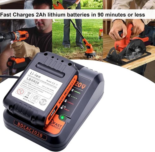 Black and Decker 20V Fast Charger - Compatible with LBXR20 & BDCAC202B Lithium Batteries
