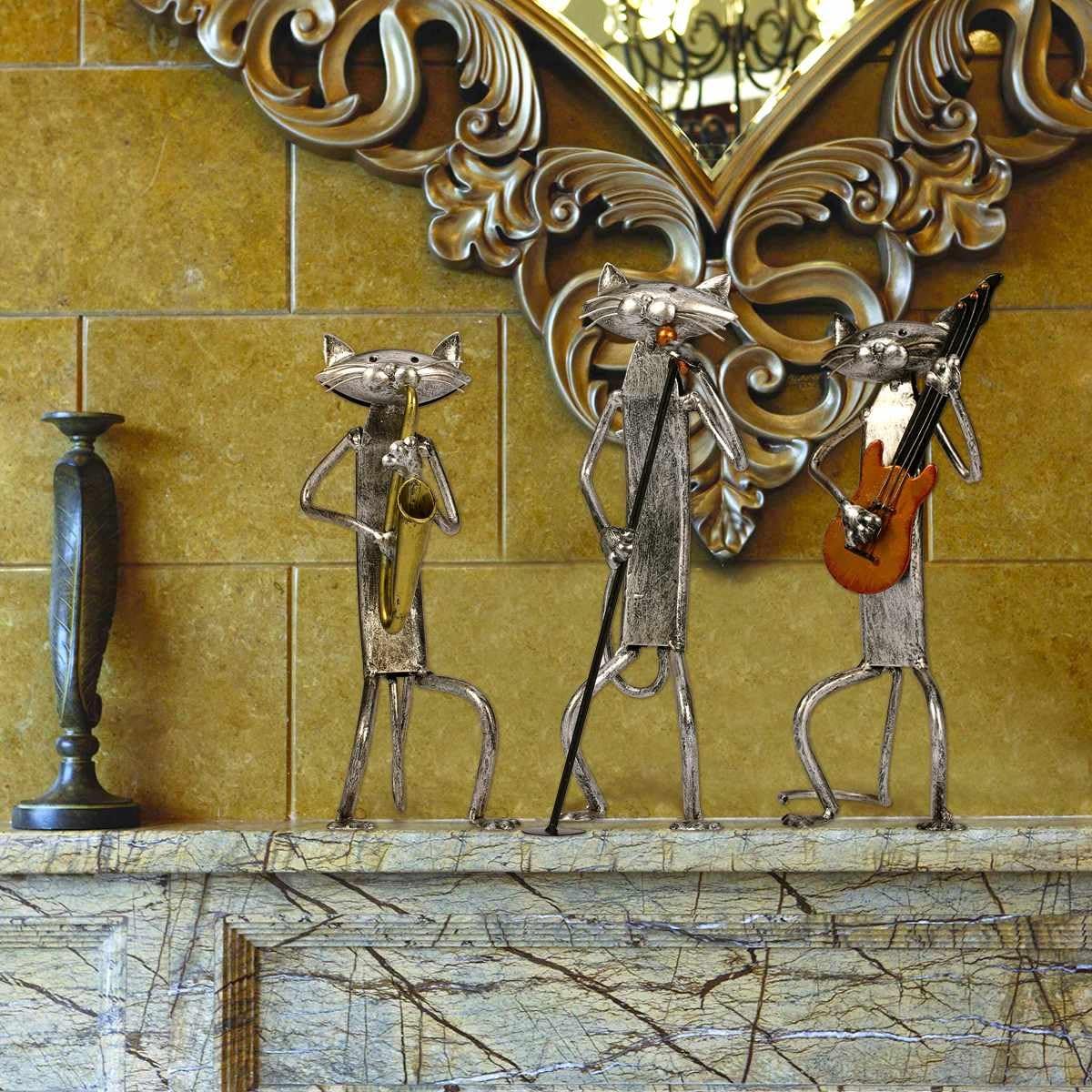Funny Cat Music Sculpture - Handcrafted Iron Statue | Unique Home Decor