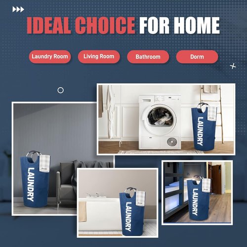 Caroeas 125L Laundry Basket - Large Collapsible Hamper with Padded Handles | Navy Blue