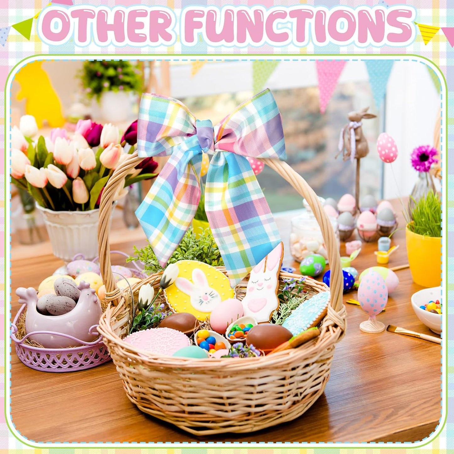 VitalCozy Easter Plaid Wreath Sash - Satin Ribbon for Monogrammed Decor | Indoor/Outdoor Use