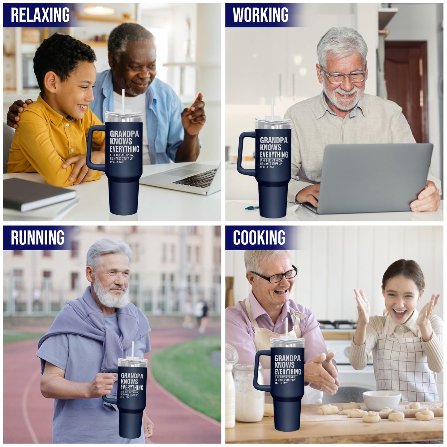 Palorix Grandpa Gifts For Men - Father's Day, Christmas, Birthday Gifts For Grandfather, Grandpa Gifts From Grandkids, Funny Grandpa Gifts - 40 Oz Insulated Tumbler With Handle And Straw