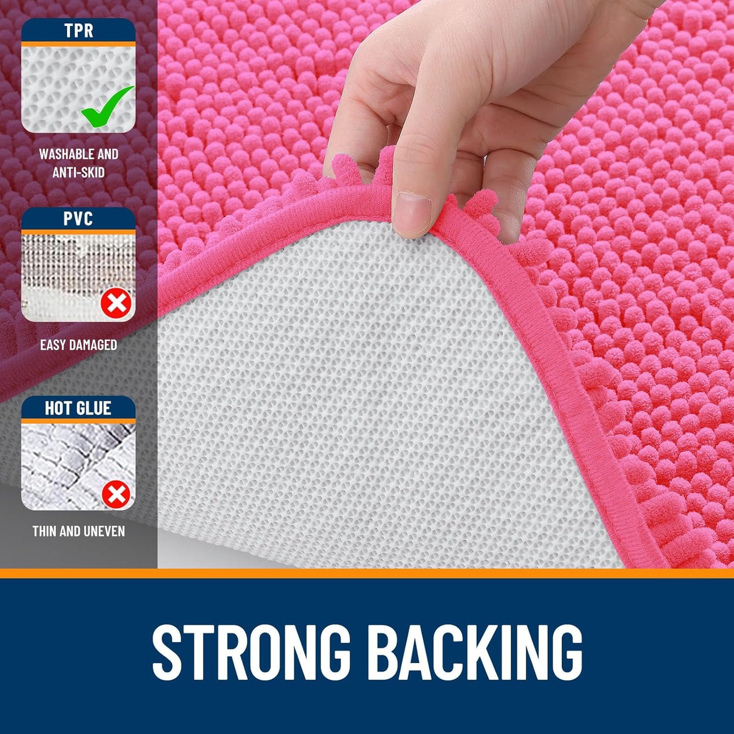 OLANLY Large Bath Rugs - Extra Soft Chenille, Quick Dry & Absorbent | 50x30, Hot Pink