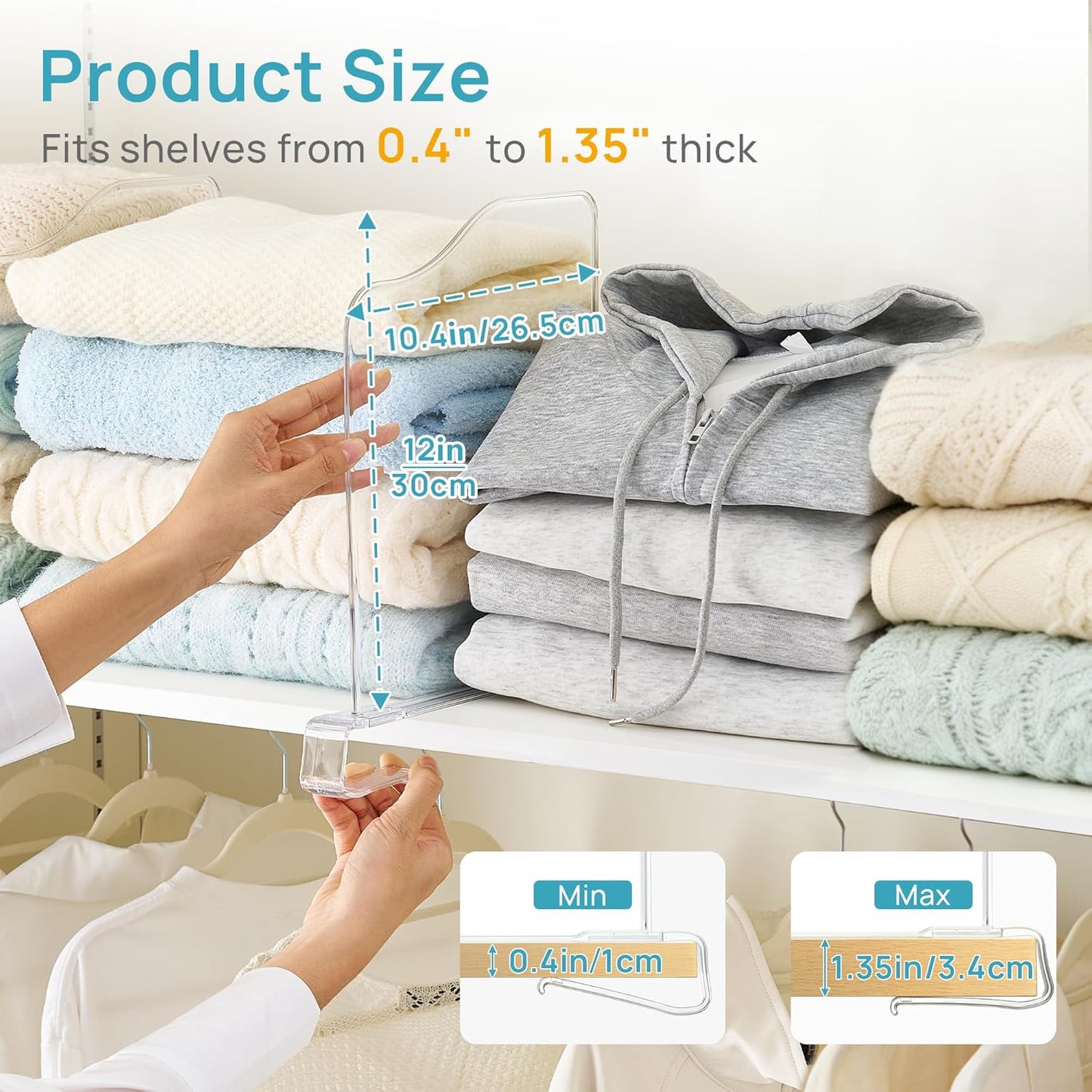 Vtopmart 12-Inch Height Shelf Dividers - Clear Plastic Closet Organizers for Sweaters, Jeans & Bags