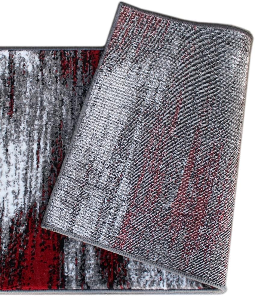 Masada Rugs, Modern Contemporary Runner Area Rug, Red Grey Black (2 Feet X 7 Feet)