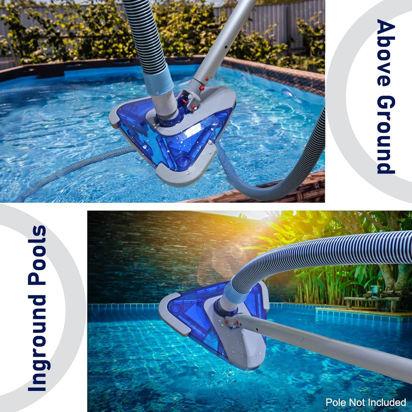 POOLWHALE Swimming Pool Vacuum Hose - 1-1/2 Inch x 24 Feet with Swivel Cuff & Weighted Head | Ideal for Above Ground & Small Inground Pools