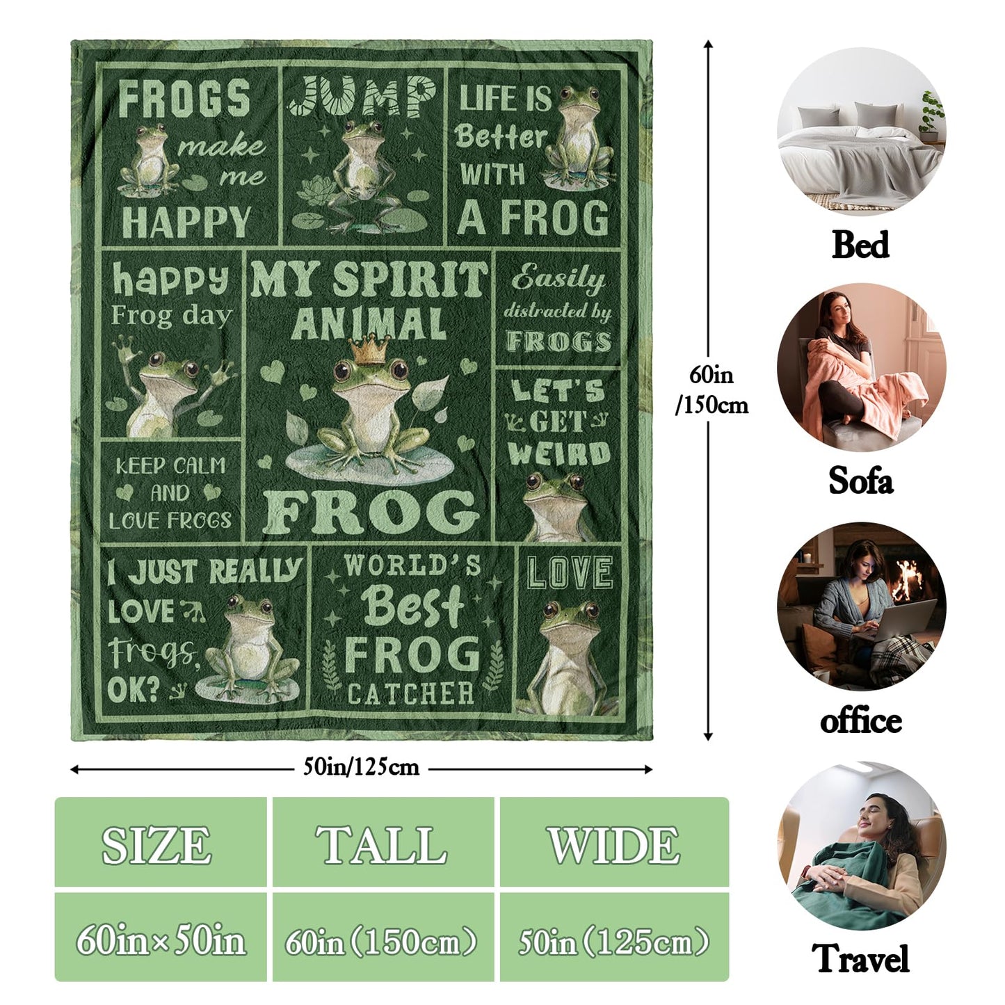 Bariceneth Frog Gifts, Frog Blanket 50" X 60", Frog Gifts for Women, Funny Frog Stuff, Frogs Birthday Decorations Throw