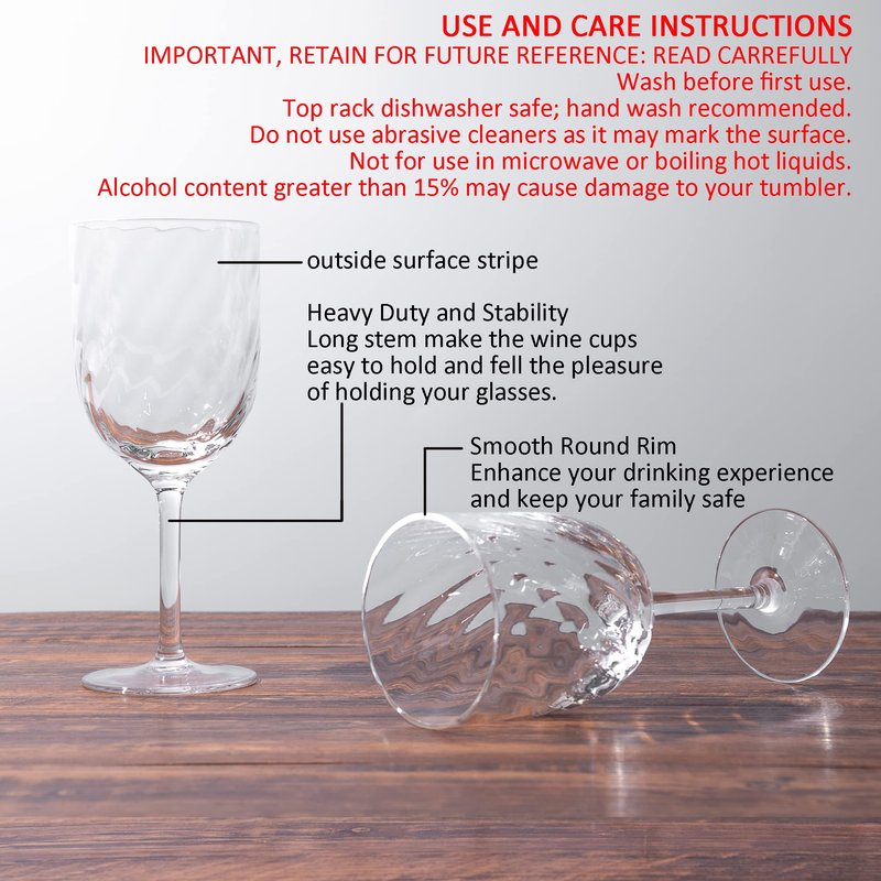KOXIN-KARLU Unbreakable Classic 14 ounce All-Purpose Plastic Stem Wine Glasses Acrylic Glasses, Set of 6 Clear