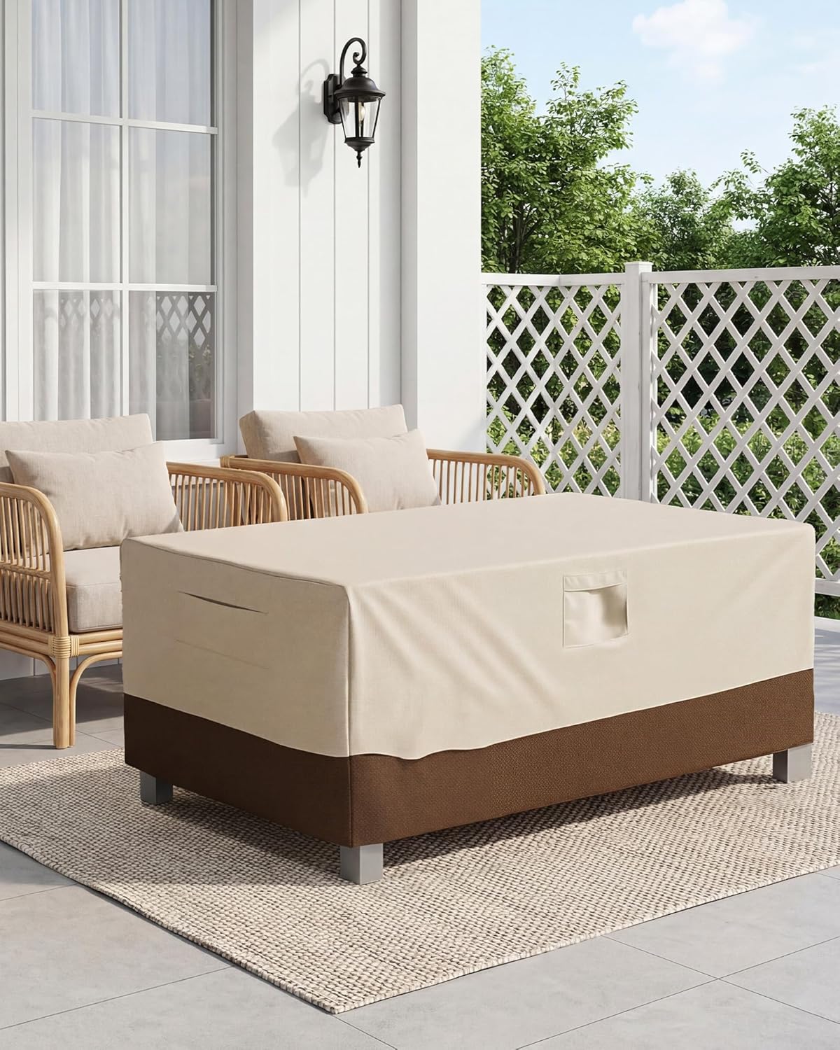 Vailge Patio Table Cover - Heavy Duty Waterproof Protection | Large Rectangular/Oval - Beige & Brown