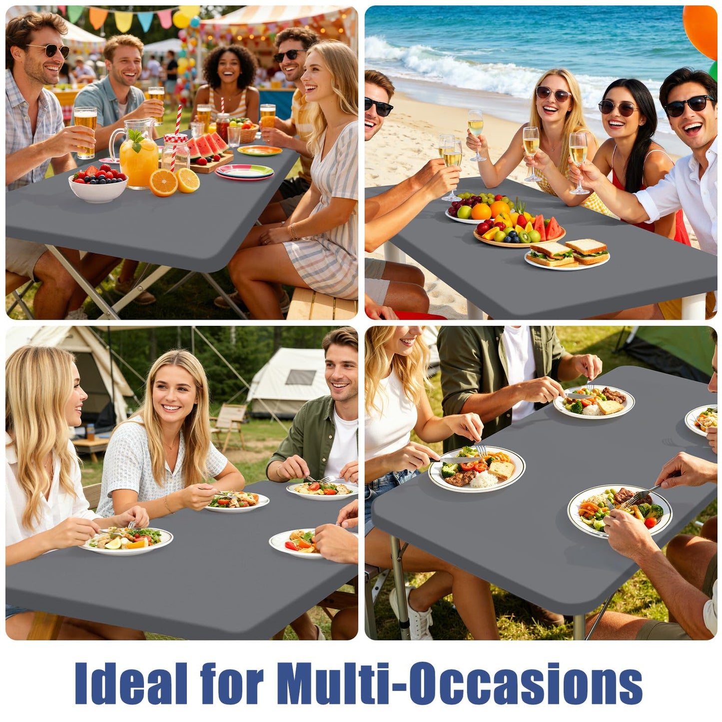 Moosfor Spandex 6 Foot Rectangle Table Cloth 2 Pack, Elastic Fitted Tablecloths for Picnic, Stretch Washable Patio Table Cover for Outdoor, Camping, Banquet and Parties (Grey, 30"x72")
