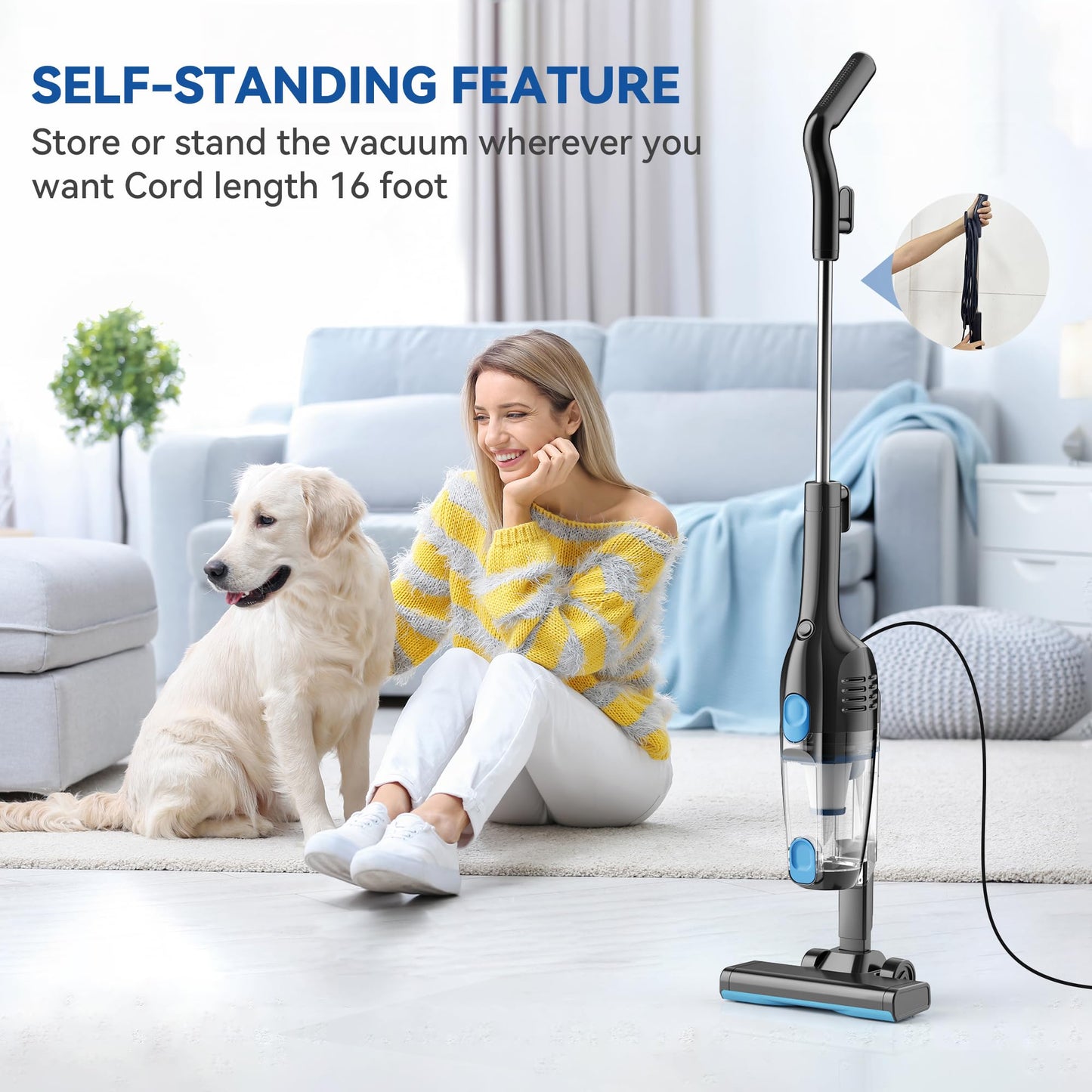 Vazone R6X Corded Stick Vacuum Cleaners for Home, 20Kpa Powerful Suction Stick Vacuum with 16Ft Cord, 2 in 1 Lightweight Handheld Vacuum Cleaner for Hardwood Floor Pet Hair