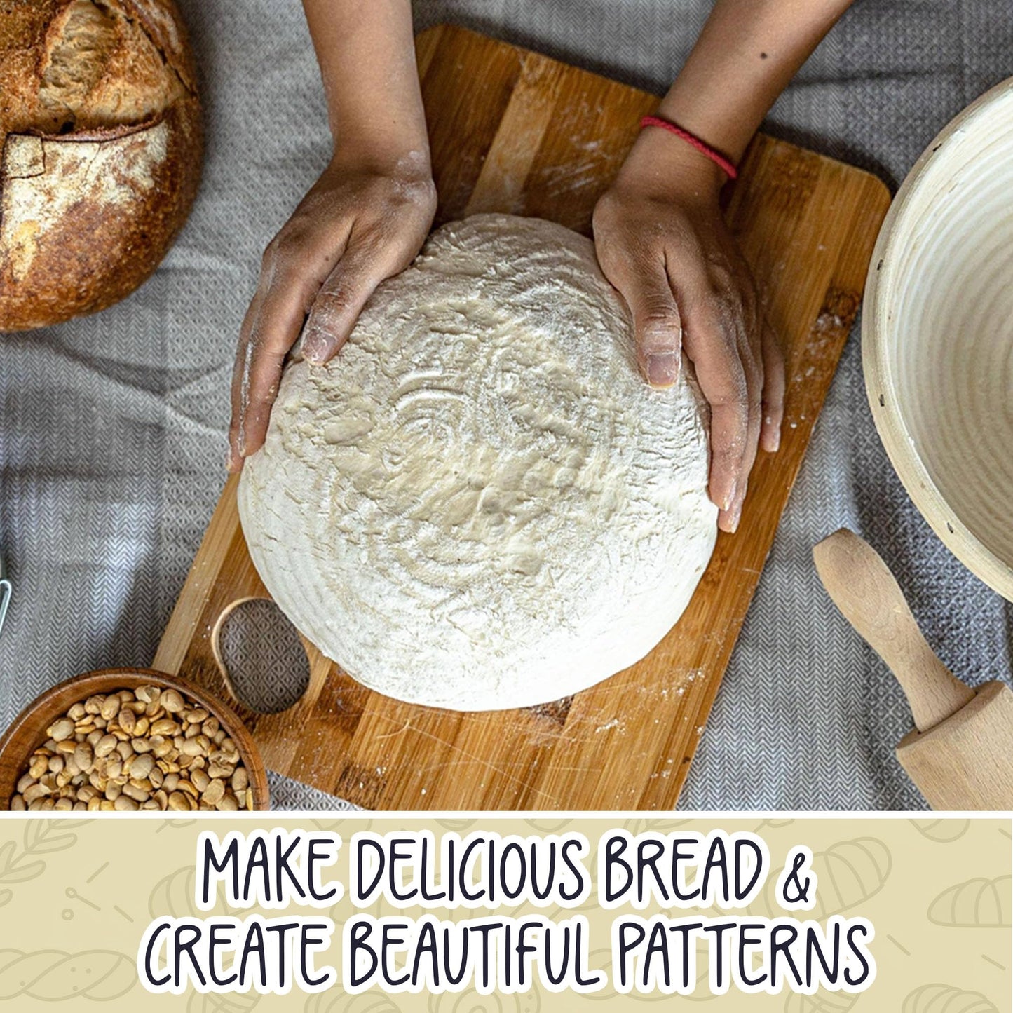 Sourdough Bread Baking Kit Full (15 Piece), Includes 34oz Sourdough Starter Jar, 2 Natural Rattan Proofing Baskets, Pastry Mat, Bread Sling, Dough Whisk, Scrapers, Lame, Perfect Tools for Bakers