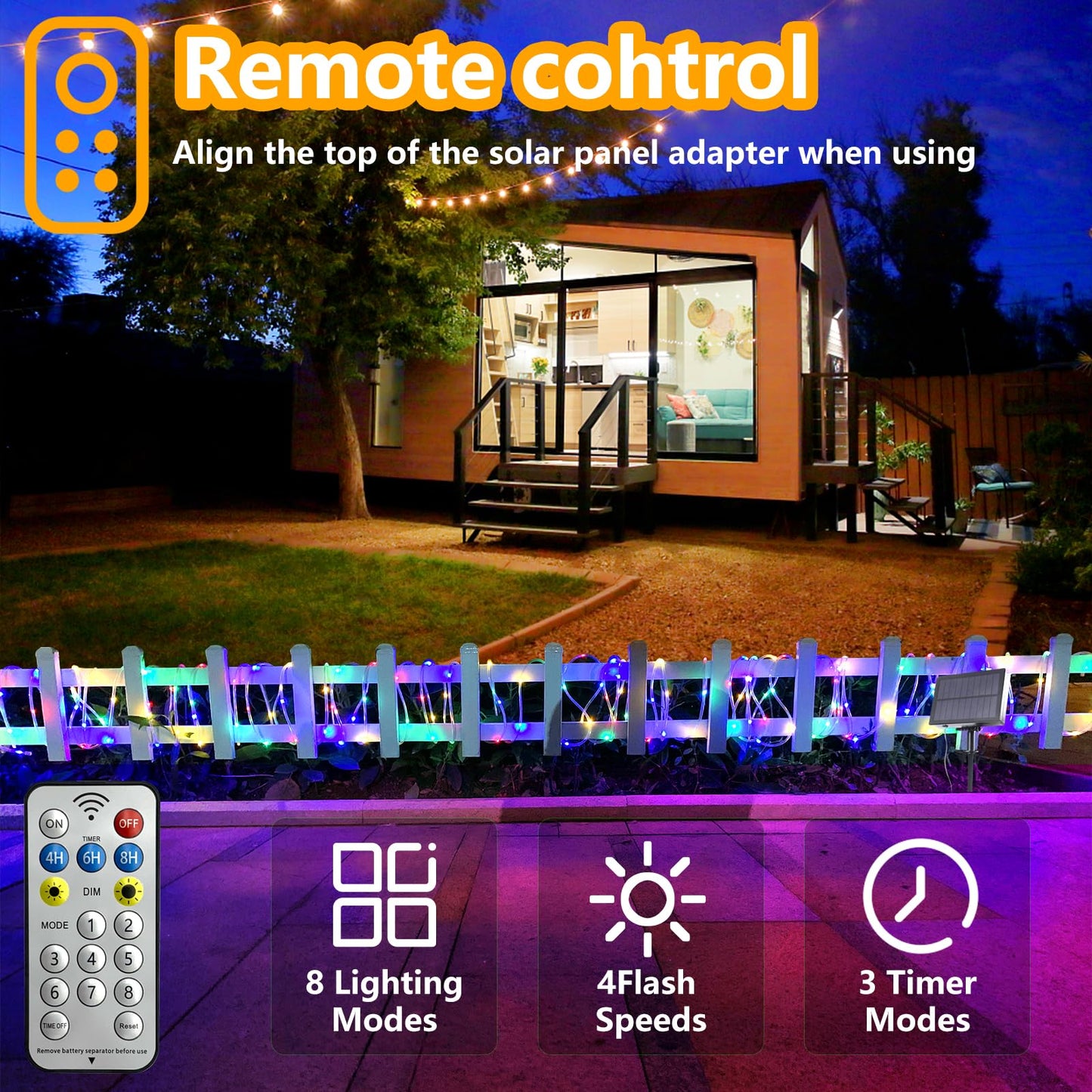 GLPE Solar String Lights Outdoor, 132Ft(66Ftx2 Pack) 400LED Rope Lights Waterproof, Color Changing LED Fairy Lights Solar Powered,Tube Lights with Remote for Christmas,Garden,Swimming Pool,Trampoline