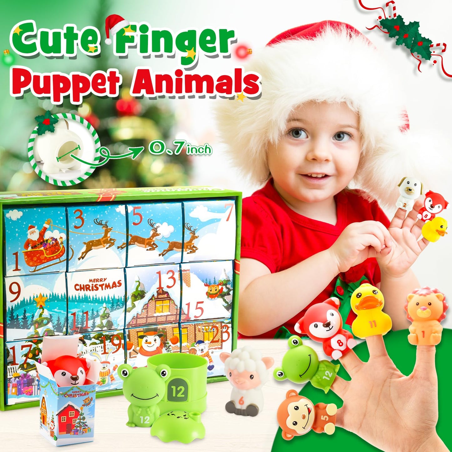 2025 Christmas Advent Calendar, 24 Days Countdown Calendars Finger Puppets with Farm Animal Toys for Toddlers Preschool Learning Educational Toys Xmas Gifts for 1-3 Year Olds Boys Girls Montessori Toy