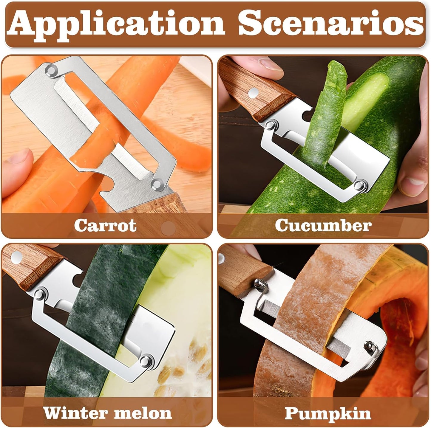 Skiennix Vegetable Peeler Set - Stainless Steel Blades with Wooden Handles | Non-Slip Kitchen Tool
