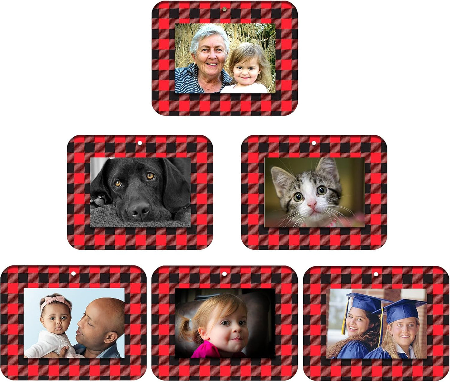 Mini Glitter Photo Christmas Ornaments - Magnetic Easy-Load Frames, Red 6-Pack