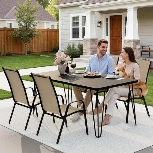JEAREY Outdoor Dining Chairs Set of 4 - Stackable All-Weather Furniture for Lawn & Garden | Beige