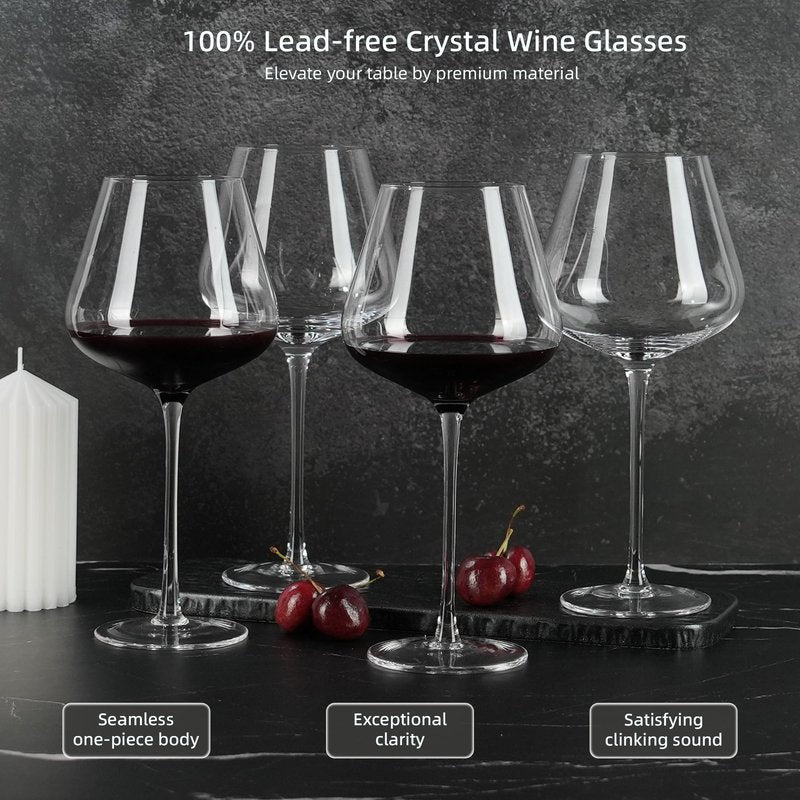 LASTURYCX Wine Glasses Set of 4, 18OZ Large Crystal Red Wine Glasses, Hand Blown Vintage Wine Glasses with Thin Rim, Large Bowl, Long Stem, Gifts for Wedding, Housewarming, Birthday