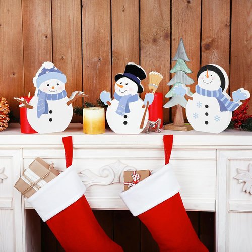Cochie Snowman Christmas Decorations - Cute Winter Tiered Tray Decor Set of 3 for Home & Office