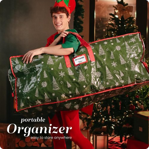 Christmas Tree Storage Bag | Durable Waterproof Zippered Bag for 7.5 Foot Artificial Tree - Protects Against Dust & Moisture (Green Printed)