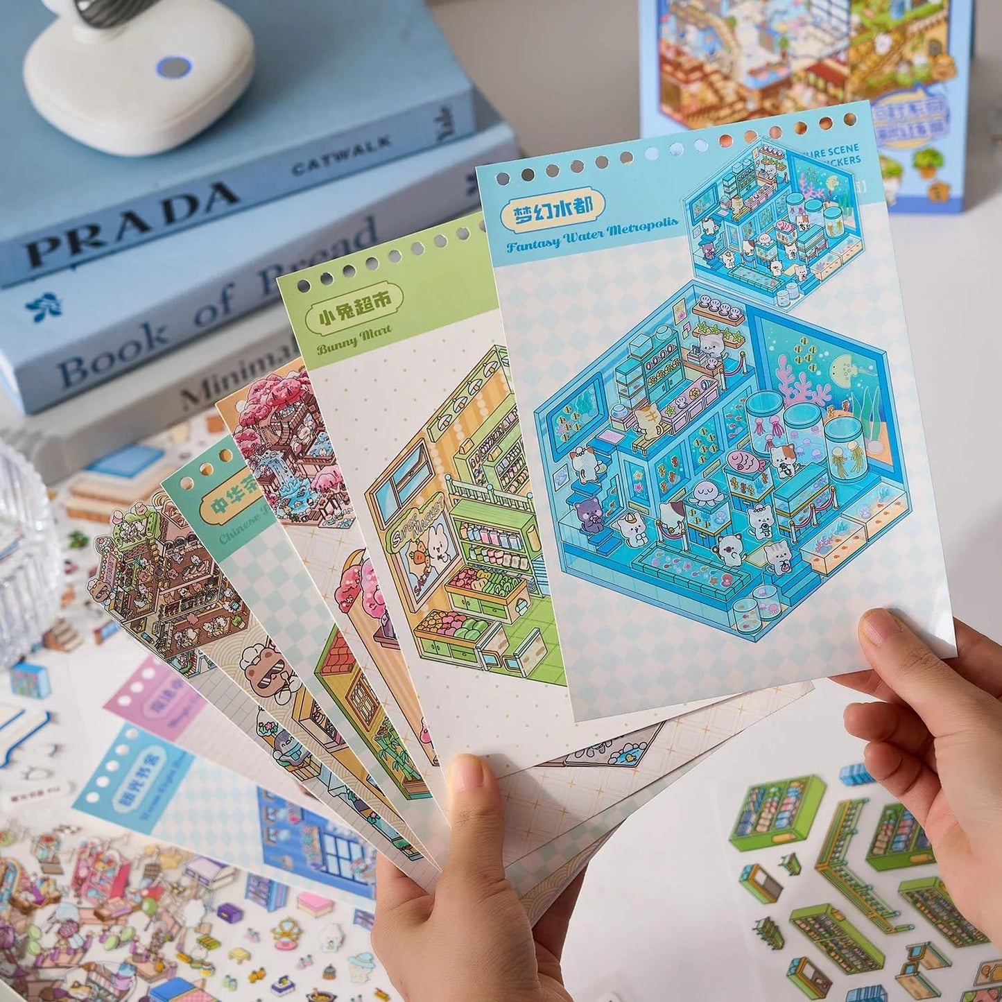 20 Sets DIY 3D House Stickers Scene Book Therapy for Adults Stress Relief Pass The Time Fun DIY 3D Sticker Scene Make Your Own Warm Home Cartoon Animal Scene Funny Stickers for Kids