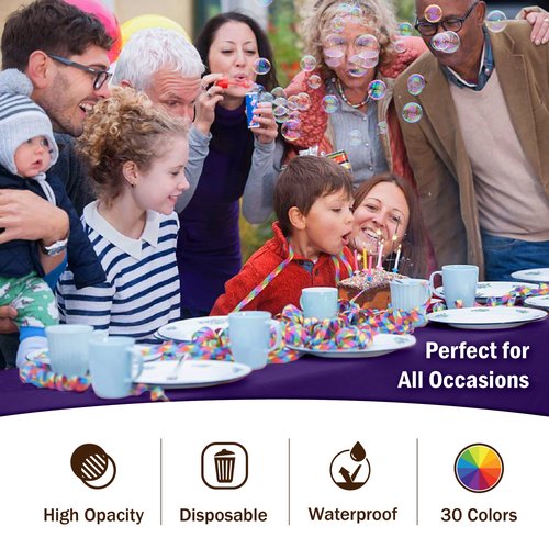 Exquisite 12-Pack Premium Plastic Tablecloth Pack of 12 Premium Plastic Tablecloth 54 Inch x 108 Inch Rectangle Table Cover - Purple