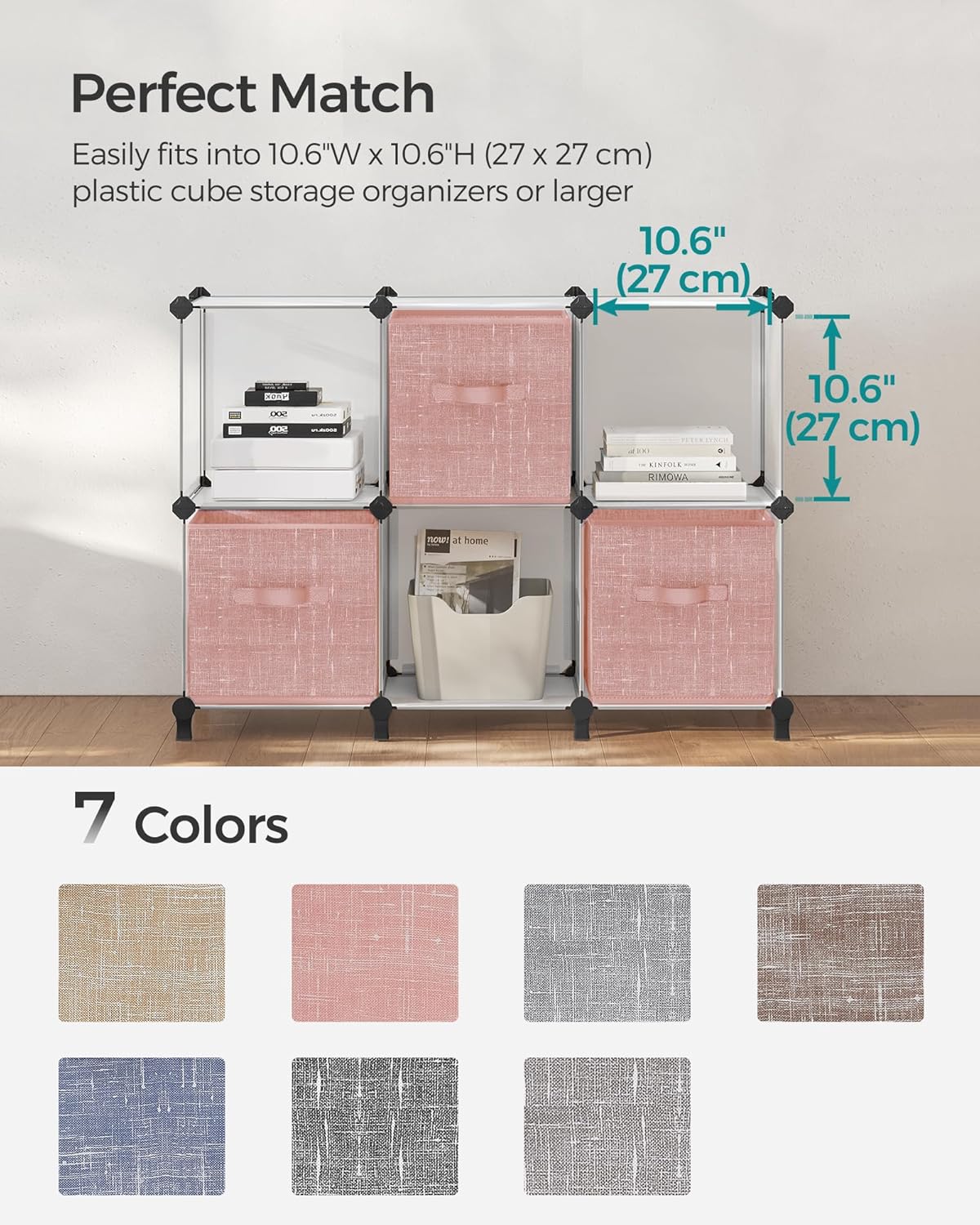 SONGMICS Storage Cubes - 11-Inch Non-Woven Fabric Bins with Double Handles - Set of 6, Jelly Pink Closet Organizers