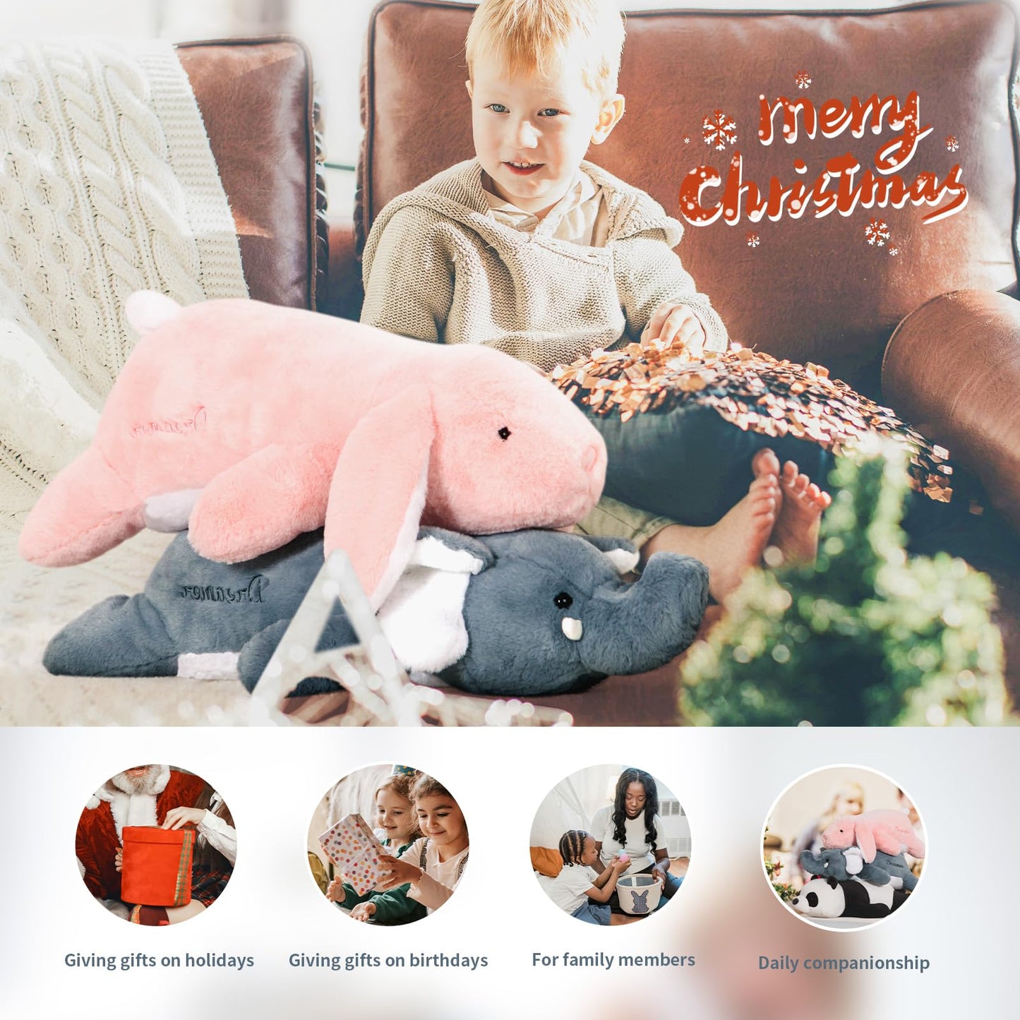 Kashabawangzi 24 inch Cute Giant Weighted Bunny Plush Soft Body Pillow, Large Rabbit Weighted Stuffed Animals Toys plushies, Gift for Kids Girls and Boy, Christmas, Birthdays