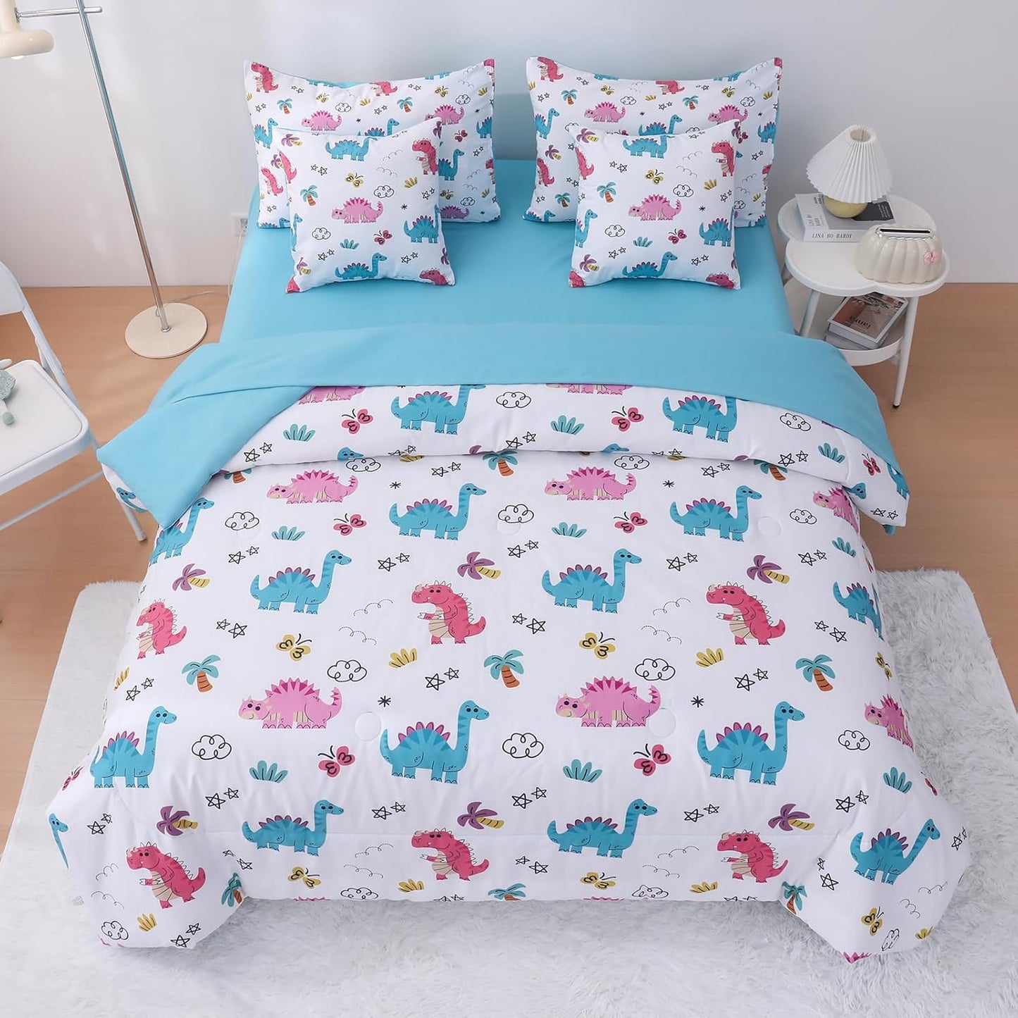 Dinosaur Bedding Full Size Sheets and Comforter Set, Boys Full Size Bedding Set Teen boy Comforter Set 7 Pieces Toddler Bed Sheets and Comforter Set for Boys All Season