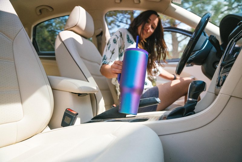 IRON °FLASK Co-Pilot Insulated Mug w/Straw & Flip Cap Lids - Cup Holder Bottle for Hot, Cold Drink - Leak-Proof - Water, Coffee Portable Travel Mug - Lavender, 50 Oz