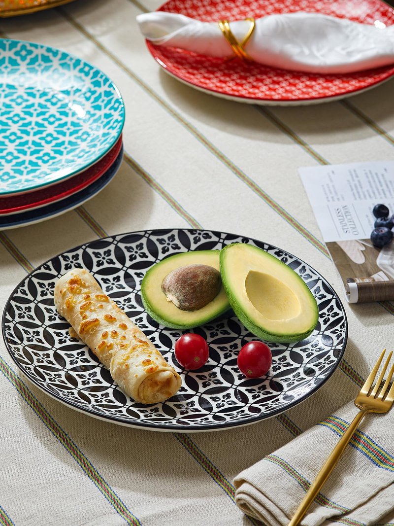 DOWAN 8.5" Salad Plates Set of 6, Ceramic Dessert Plate for Appetizer, Sushi, Microwave, Oven & Dishwasher Safe, Colorful Design Perfect for Party, Wedding, Birthday, Mothers Day Gifts