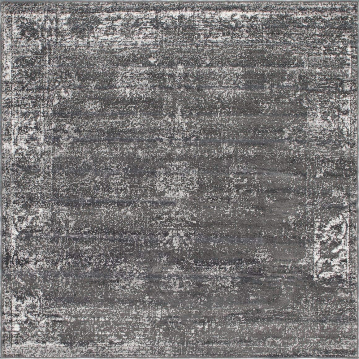 Unique Loom Sofia Collection Area Rug - Casino (6' 1" Square, Dark Gray/ Ivory)