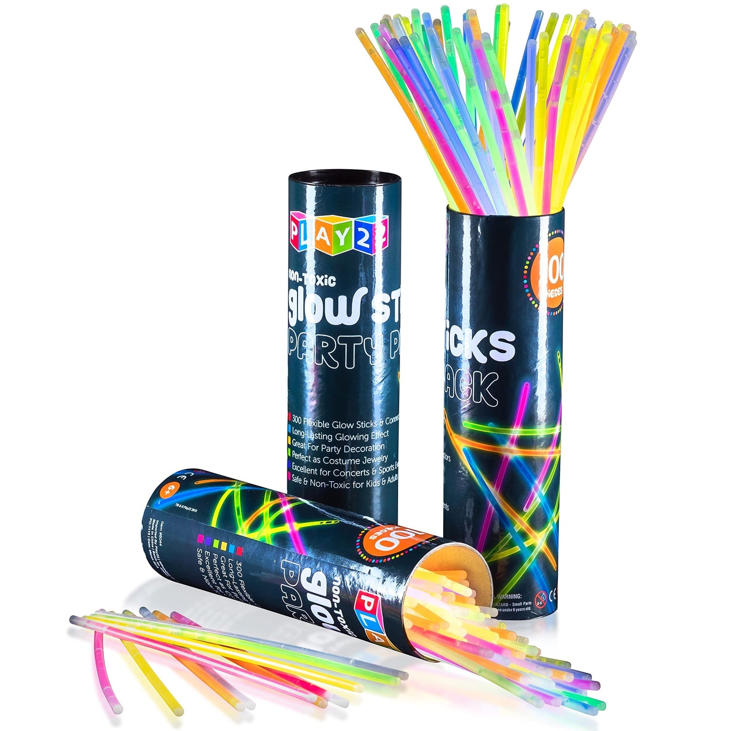 Play22 300 Pc 8” Ultra Bright Glow Sticks Bulk Party Pack - Halloween Glow in The Dark Party Favors - Glowsticks Party Supplies Pack Necklaces and Bracelets