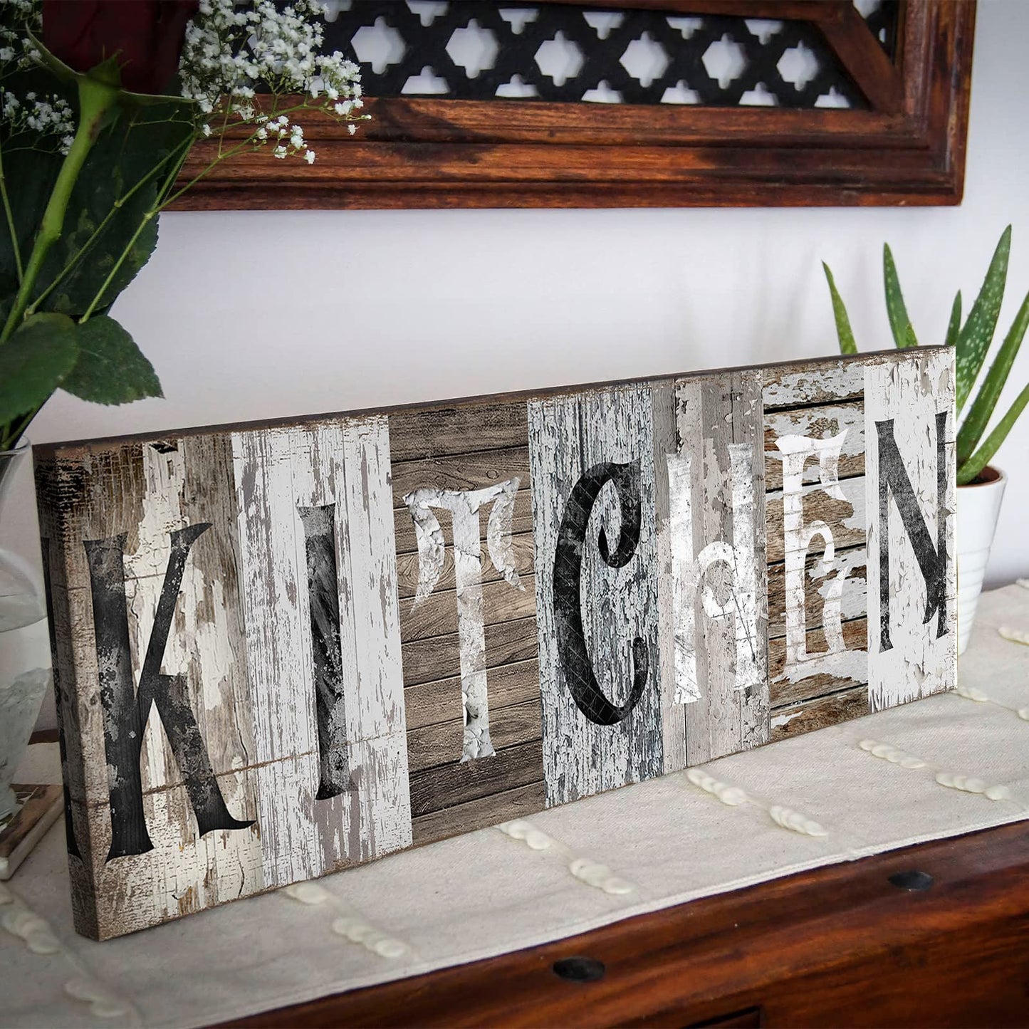 Kitchen Wall Decor Canvas Wall Art Rustic Farmhouse Kitchen Sign Picture Vintage Kitchen Painting Framed Modern Artwork for Kitchen Dining Room Restaurant Decor 24x10 inch