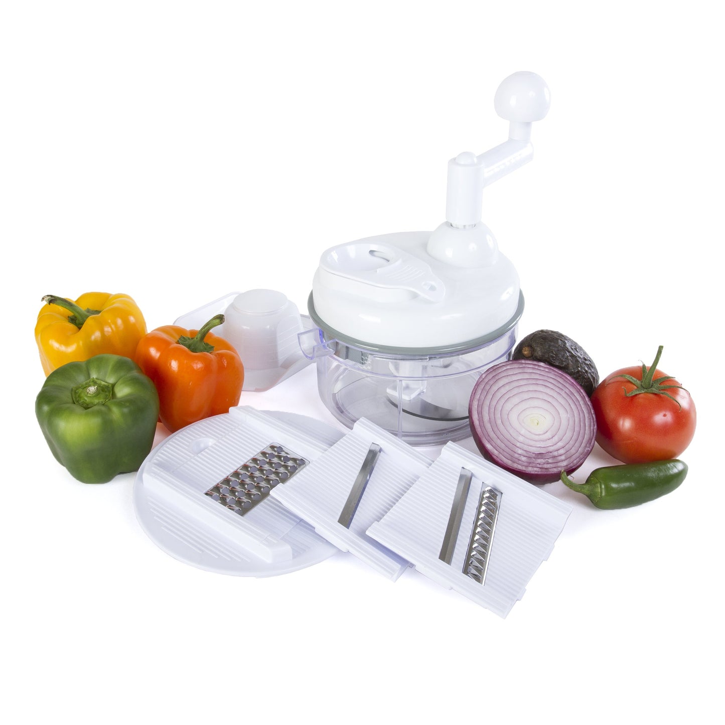 Kitchen + Home Manual Food Chopper - 5 in 1 Miracle Chopper, Salsa Maker, Blender, Slicer, Shredder and Julienne – As Seen on TV Manual Food Processor