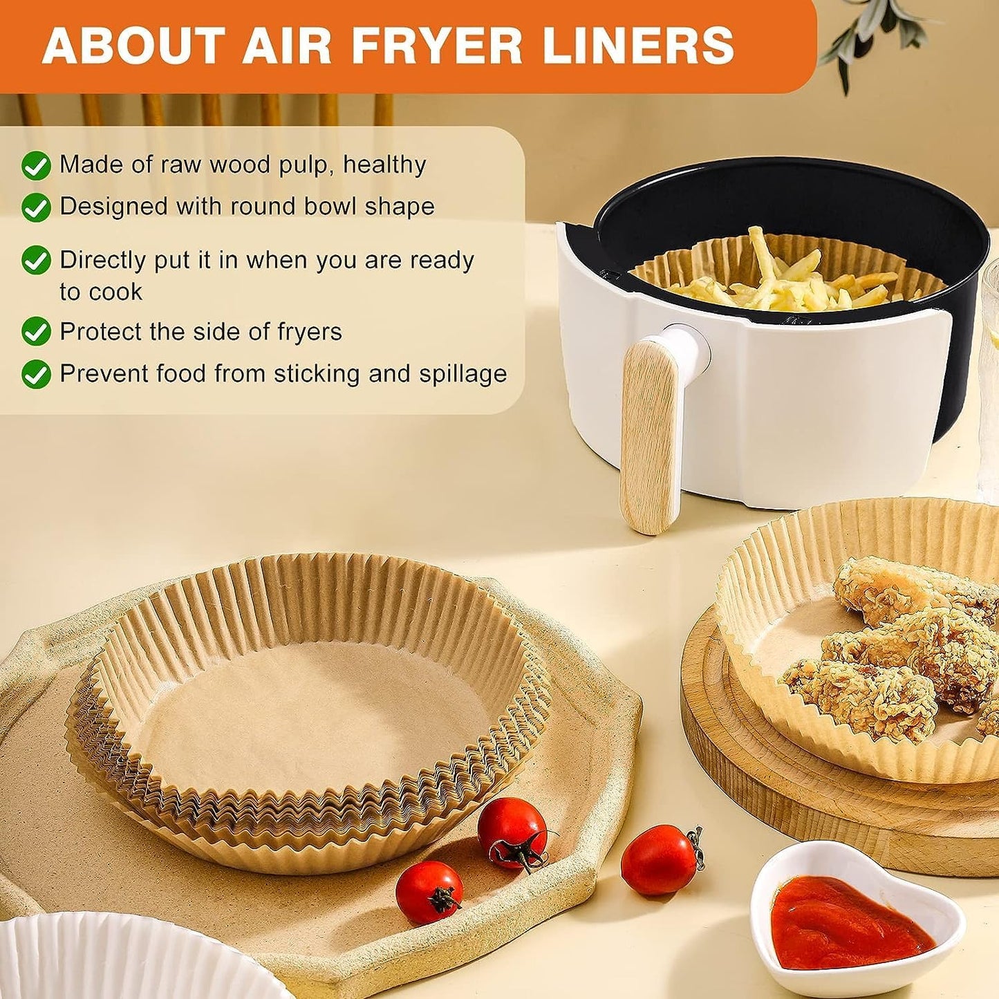 Vailnd 9-Inch Round Air Fryer Liners | 125PCS Non-Stick Parchment Paper, Oil Resistant & Food Grade
