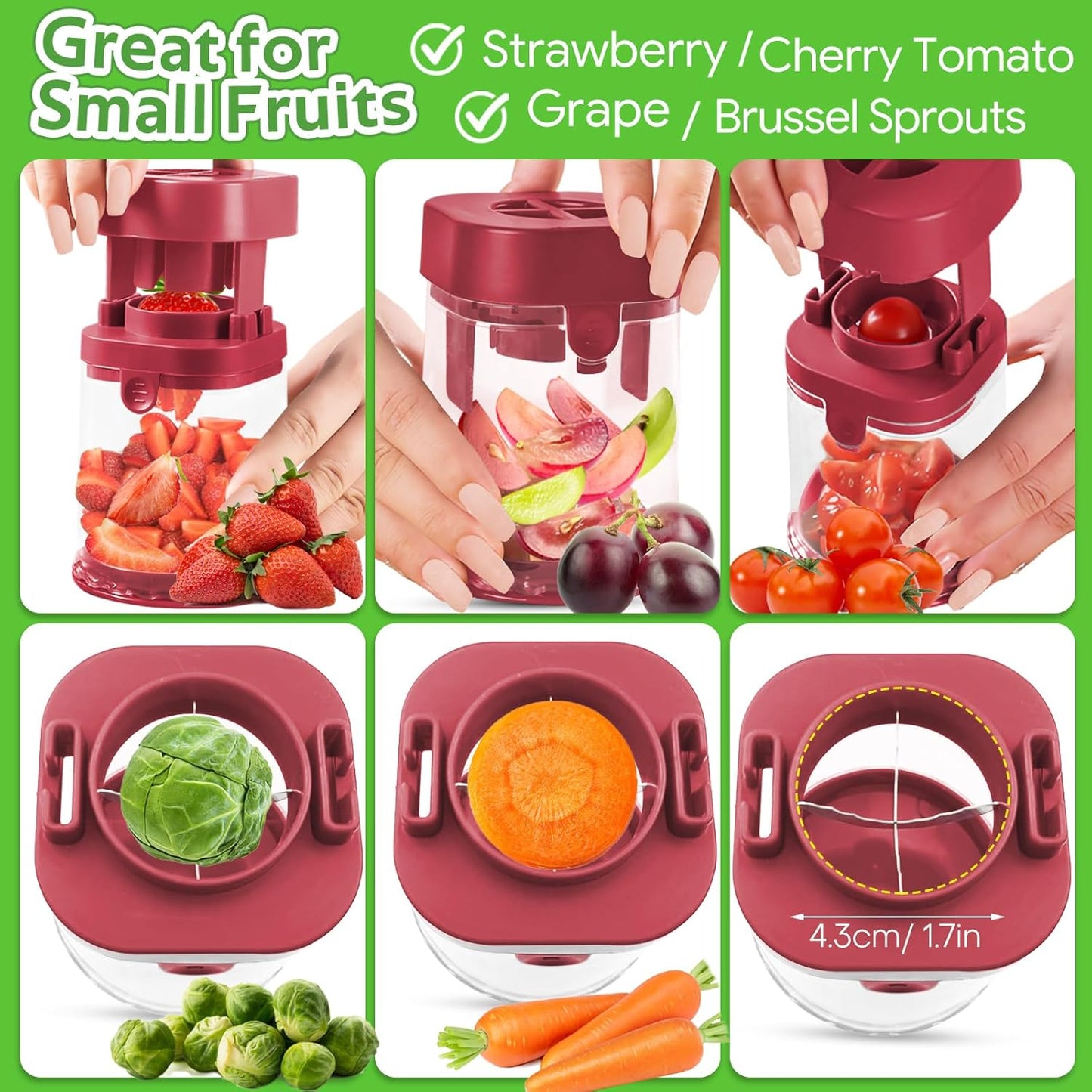 Skiennix Small Fruit Cutter - Creative Strawberry & Grape Slicer for Quick Salad Prep | Red