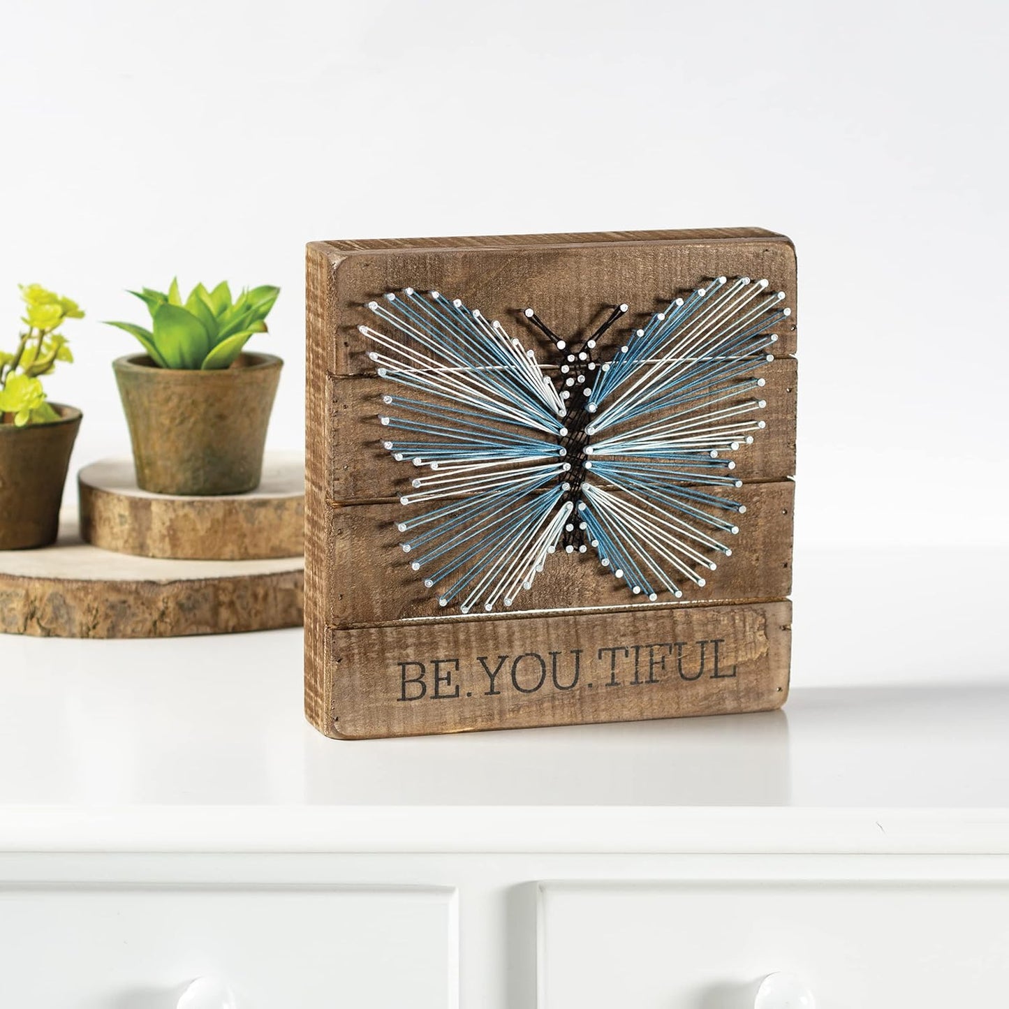 Family Tied Together Distressed Wood Sign - Hand-Strung Heart Wall Art & Desk Decor