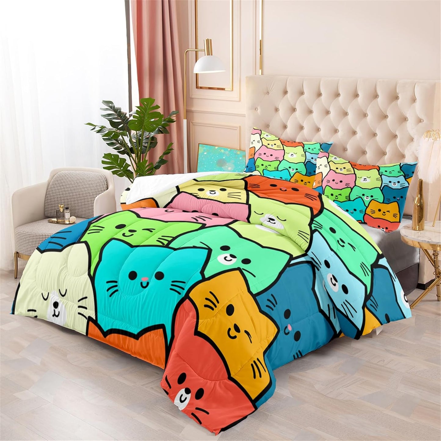 Cute Cartoon Dinosaur Bedding Set, Ultra Soft Full Size Comforter Set for Boys, Lovely Dinosaur Printed Comforter for Kids Teens, Dark Blue Microfiber Quilt for All Season 3Pcs with Pillowcases