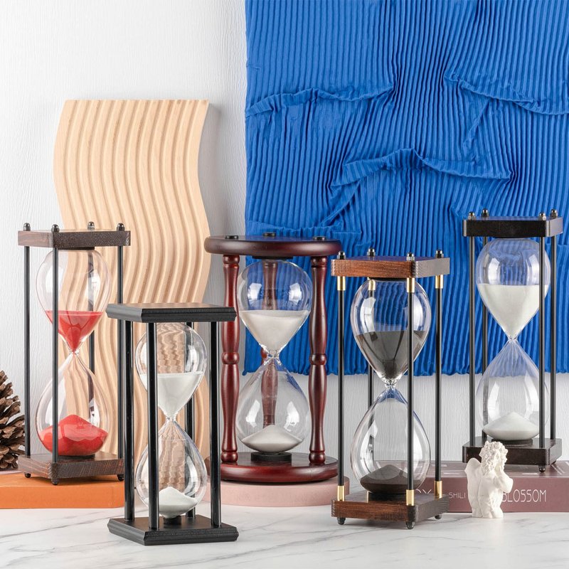 Large Hourglass Timer 60 Minute, Decorative Wooden Sand Timer with Black Sand, 1 Hour Sand Clock