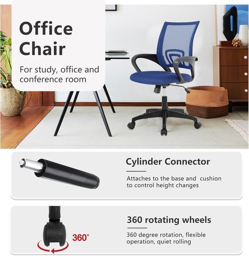 BestOffice Ergonomic Office Chair - Mid-Back Swivel Desk Chair with Breathable Backrest & Lumbar Support - Dark Blue