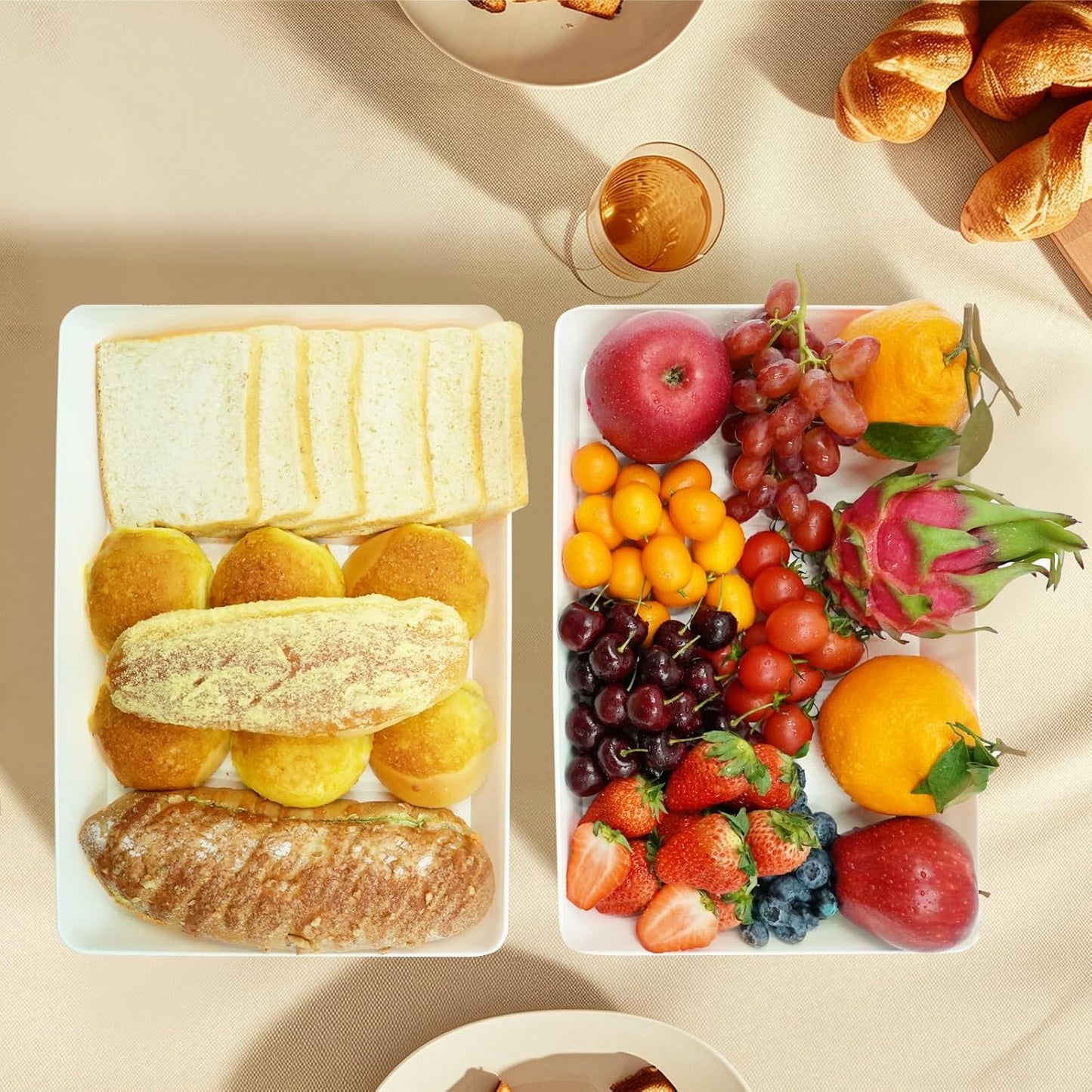 AMGBZT Serving Tray Platter, 4 Pack Food Tray for Veggie Fruit Snack Dessert Cookie Cheese, Food Trays for Party Supplies Display, Plastic Platters for Serving Food, Large White Trays, BPA Free