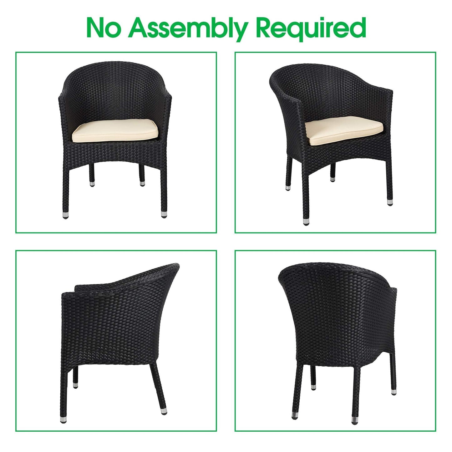TRY & DO Patio Outdoor Rattan Wicker Dining Chair with Removable Soft Cushion, Indoor Outdoor Rattan Dining Chair for Garden, Balcony, All-Weather Armchair, No Assembly Required, 1 PC(Black)